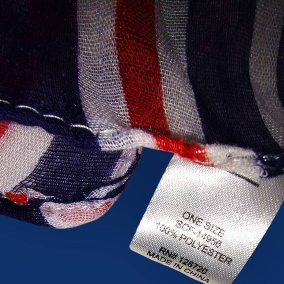J Crew Large Scarf Wrap Sarong Red White Blue Nauticial Preppy Coastal July 4th - Picture 8 of 11